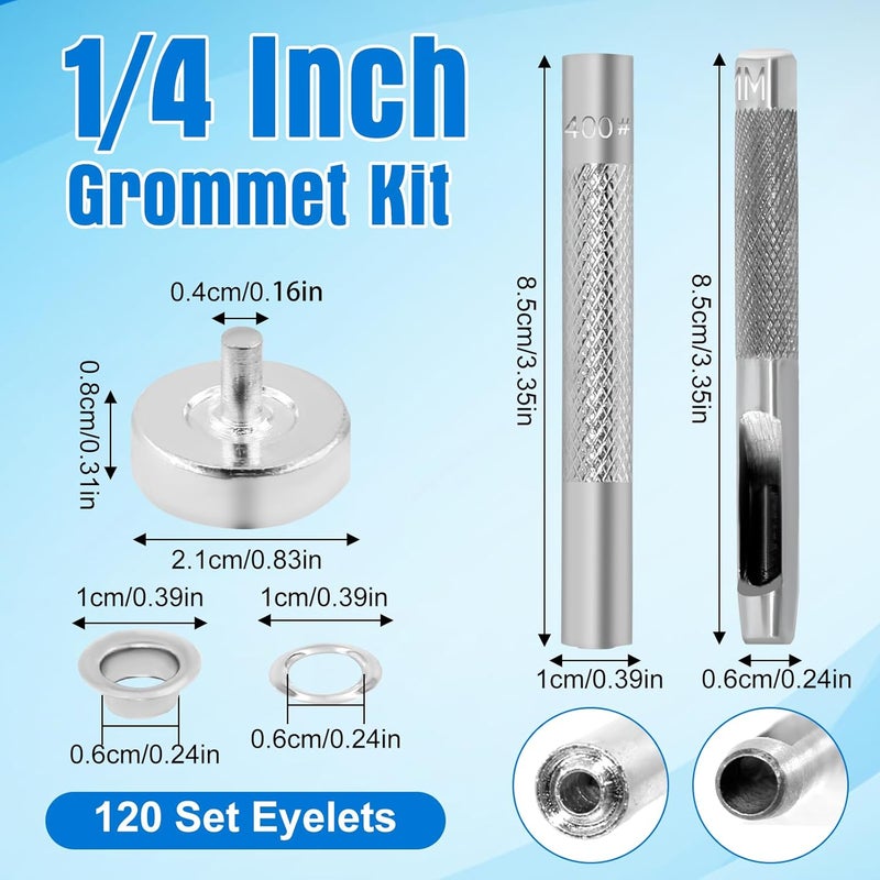 FOJOO 1/4 Inch Grommet Kit with Tool – 120 Set Metal Eyelets and Grommet Tool Kit in Storage Case for Fabric, Leather, Canvas, Tarp Repair, Sewing & DIY Crafts - Image 2